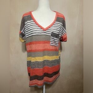 Flamingo Urban women's L bold stripe lightweight v neck breezy top EUC